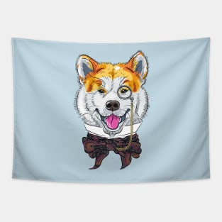 Funny cartoon hipster dog Akita Inu Tapestry