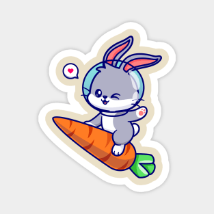 Cute Rabbit Astronaut Riding Carrot Rocket Cartoon Magnet