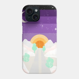 Snowy wild sunrise - psychedelic landscape art illustration Phone Case