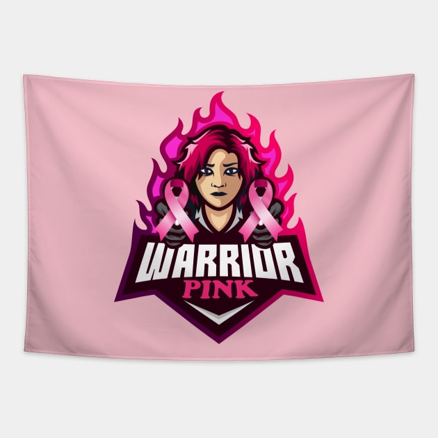 Breast Cancer Awareness, Pink Ribbon Warrior, Superhero Gift Tapestry by vpgdesigns