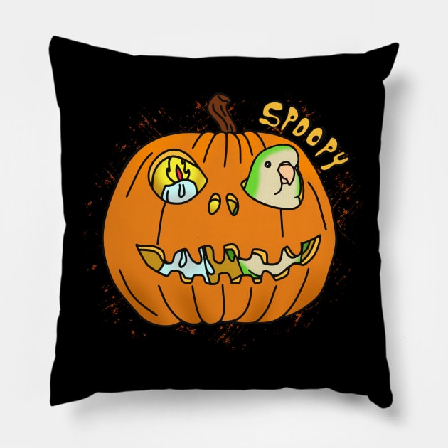 Halloween green Quaker Parrot Pumpkin Pillow by FandomizedRose