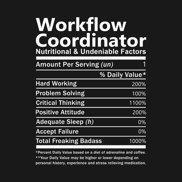 Workflow Coordinator T Shirt - Nutritional and Undeniable Factors Gift Item Tee by Ryalgi