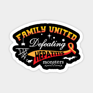 Hepatitis awareness red yellow ribbon Family united Defeating Hepatitis monsters Magnet