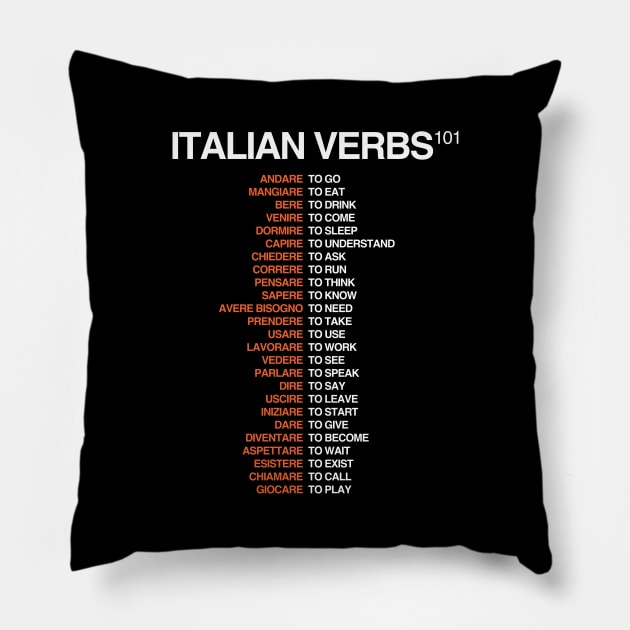 Italian Verbs 101 - Italian Language Cheatsheet Pillow by Hidden Verb