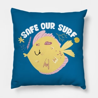 Safe our Surf quote with cute sea animal fish, starfish, coral and shell Pillow