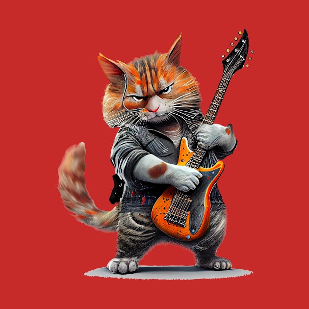 Funny Guitar Cat Rock Tee Funny Guitar Cat Rock Cat by solo4design