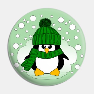 Christmas Boy Penguin with Green Hat and Scarf Pin