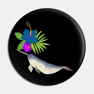 Narwhal Hawaiian Hibiscus Purple Flowers Pin