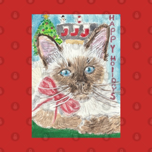 Siamese kitten cat holiday Christmas by SamsArtworks