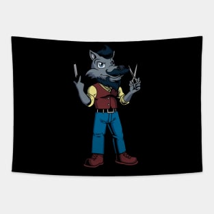 Cartoon wolf is the barber Tapestry