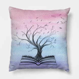 Mystical Tree Growing from an Opened Book Pillow