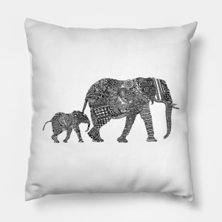 B & W Zentangle Elephants Pillow