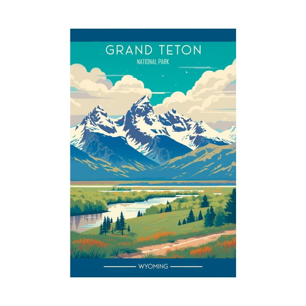 Grand Teton National Park Travel Poster by GreenMary Design
