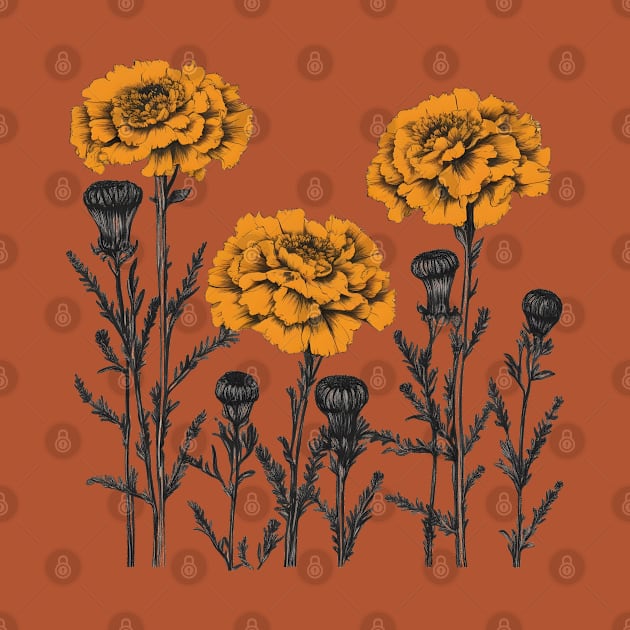 Marigold Flowers Botanical by craftydesigns