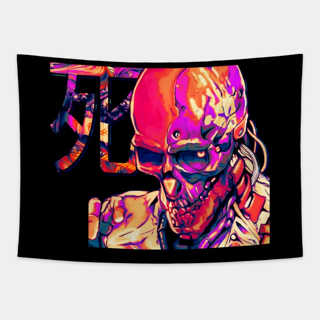 Death 死 "Shi" Skull Cyborg Cyberpunk Design Tapestry by CultXLV