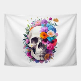 Yet Another Skull With Flowers - Watercolor - AI Art Tapestry