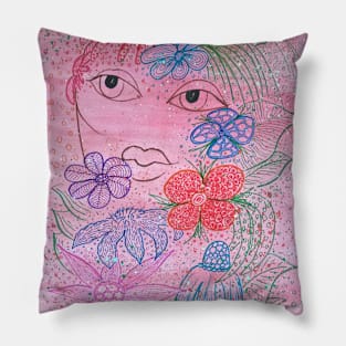 Girl in the Pink garden Pillow