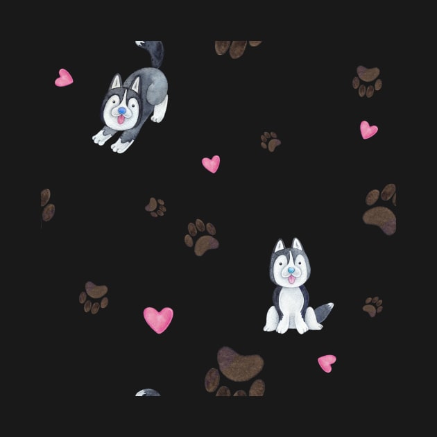 Cute Husky Paws and Hearts Pattern by CeeGunn