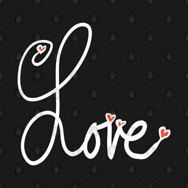 Cursive Written Word Love with Red Hearts by VictoriaLehnard