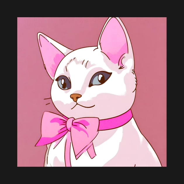 White cat with pink bow by Berenicelee23