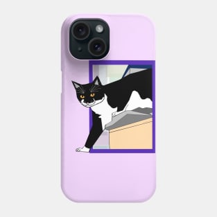 Cute Tuxedo Cat up high. Stepping outside the box Copyright by TeAnne Phone Case