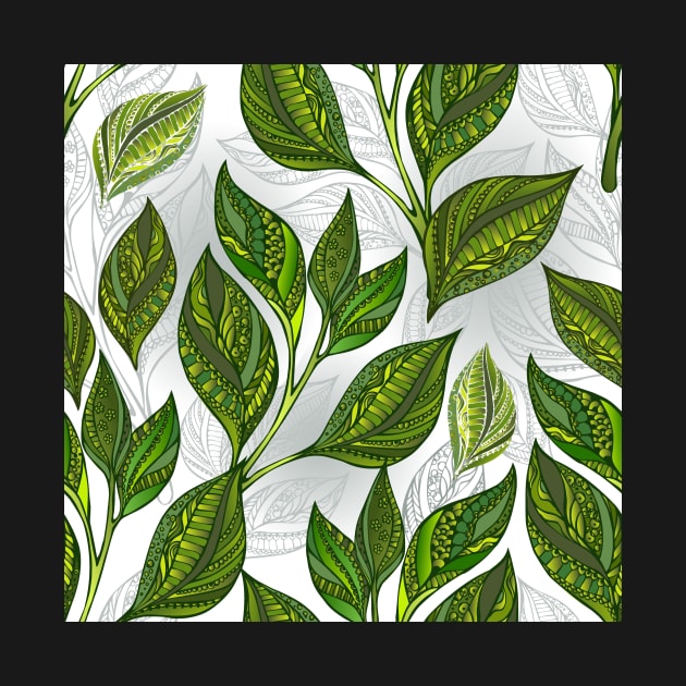 Seamless Pattern with Green Tea Leaves by Blackmoon9