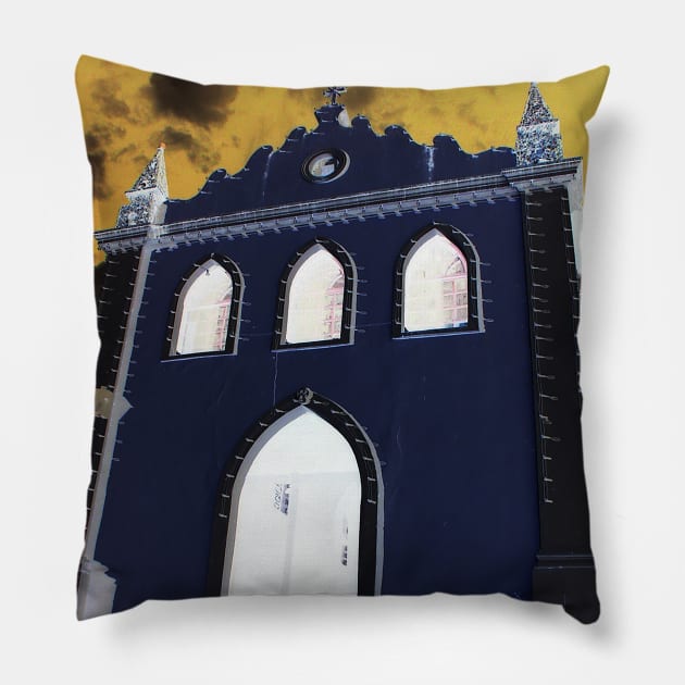 Catholic faith blue divine chapel Pillow by Marccelus