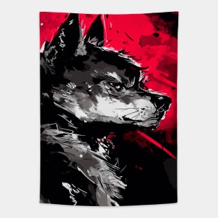 Grey wolf abstract ink portrait Tapestry