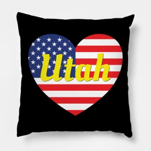 Utah American Flag Heart Pillow