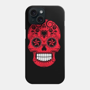 Albanian Flag Sugar Skull with Roses Phone Case