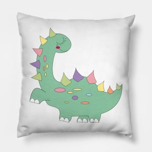 little green dinosaur with colorful dots Pillow