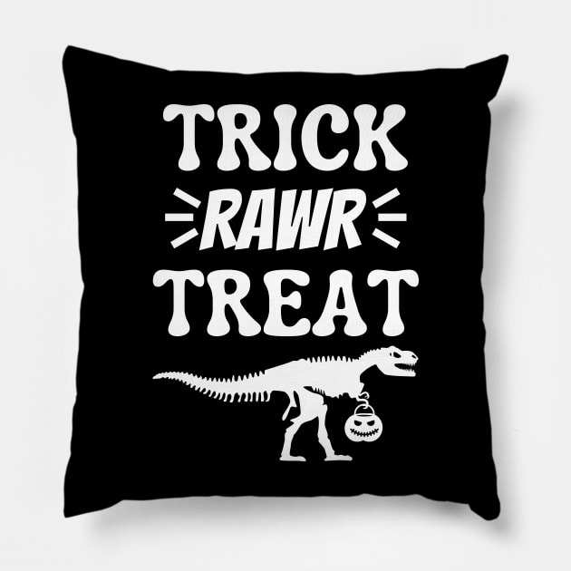 Trick Rawr Treat Halloween Dinosaur Bones Pillow by Caregiverology