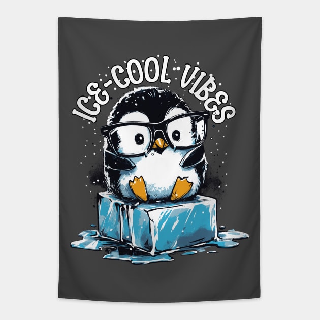 Nerdy Penguin, Ice-Cool Vibes Tapestry by coxemy