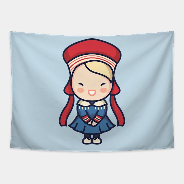 Cute Norwegian Girl in Traditional Clothing Tapestry by SLAG_Creative