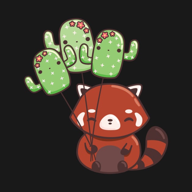 Red panda with cactus balloons by mohu