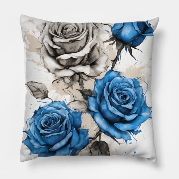 Blue roses Pillow by craftydesigns