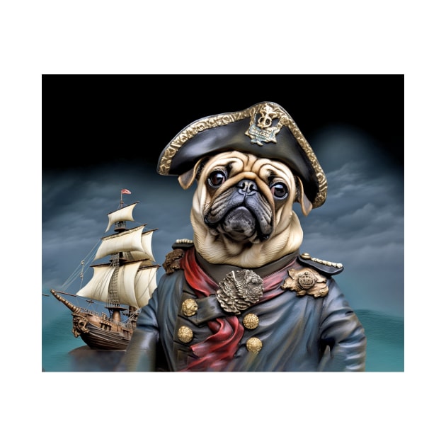 Pug Dog Pirate Ship Captain by candiscamera