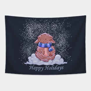 Happy Holidays Snow Cat Tapestry