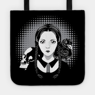 Gothic girl with skull and crow Tote