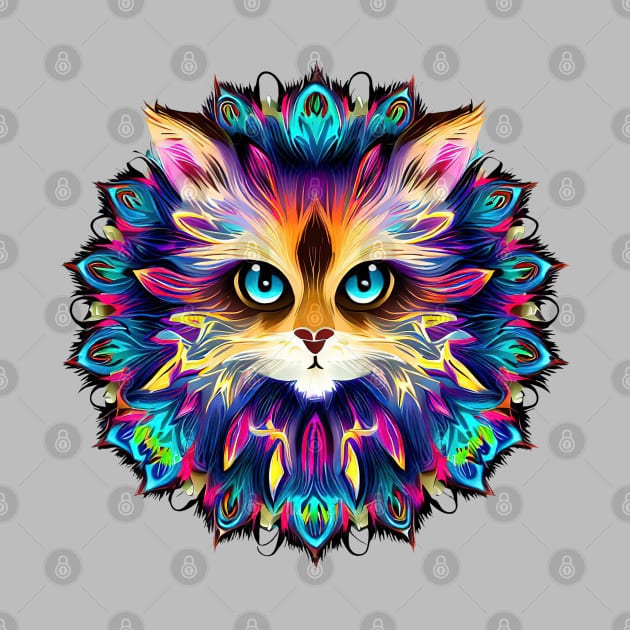 Mandala with cute furry Cat portrait - a01 by SPJE Illustration Photography