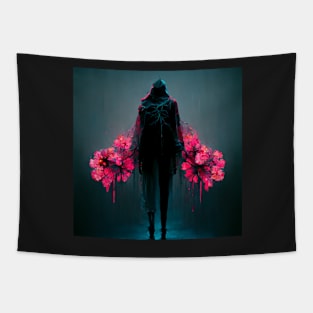 Intimidating Character with Flowers - best selling Tapestry