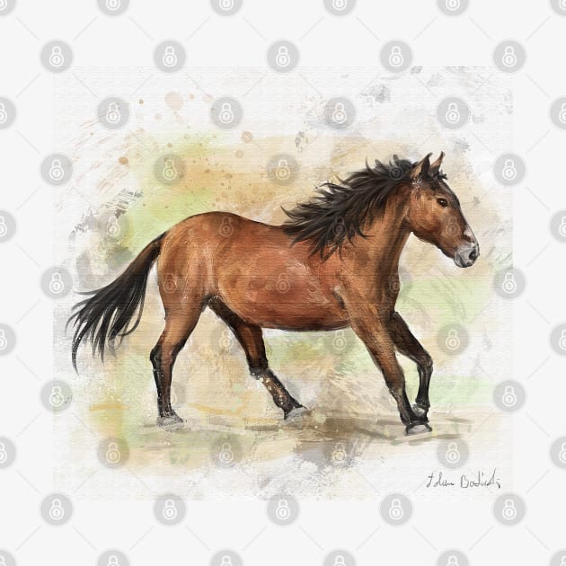 Painting of a Gorgeous Brown Mustang Horse Running by ibadishi