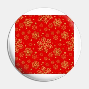 Golden snowflakes on red Pin