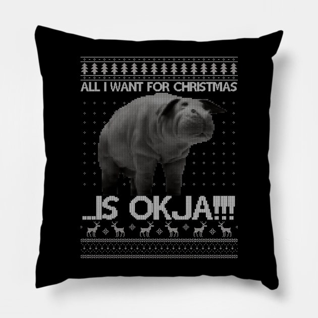 All I Want For Christmas Is OKJA Knit Pattern Pillow by Bevatron