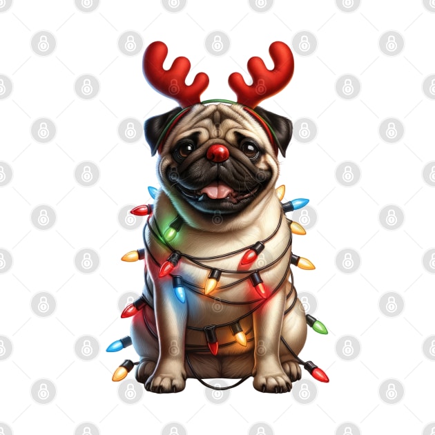 Christmas Red Nose Pug Dog by Chromatic Fusion Studio