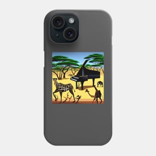 A Piano Inside An African Safari Park With Animals Dancing Around It. Phone Case