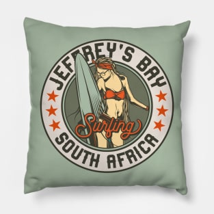 Vintage Surfing Badge for Jeffrey's Bay, South Africa Pillow