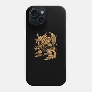 dark metal warrior in gold knight armor ecopop art Phone Case