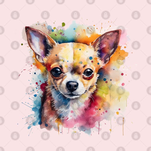 Chihuahua Bright Watercolor Painting With Splatters by nonbeenarydesigns