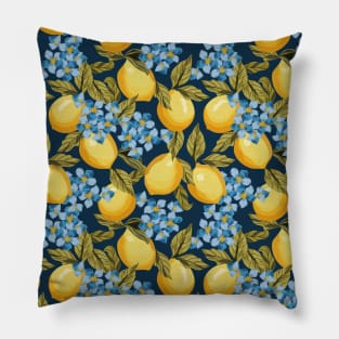Lemons Pattern On Blue Pillow